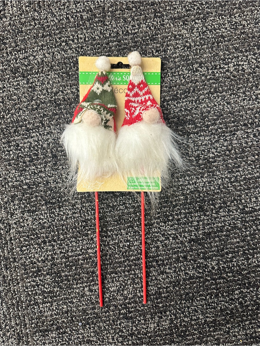 Crafter's Square Christmas Gnome Figurine Picks Set of 2 13” Red Green White